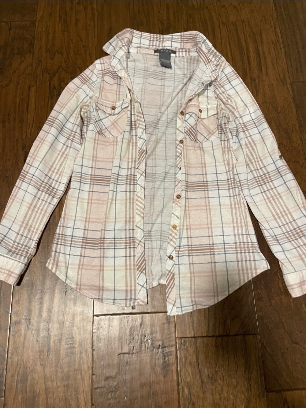 Suzy Shier Pink, White & Blue Plaid Button-Down Shirt